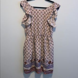 Pink floral dress with pockets, tie up back